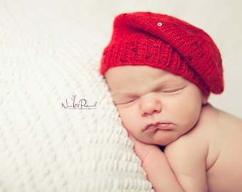 Baby Girl Hat Knitted French Beret Hat Red Slouch Beanie Turban Cap Gift Sequin Sparkle Christmas Newborn - 12 Months