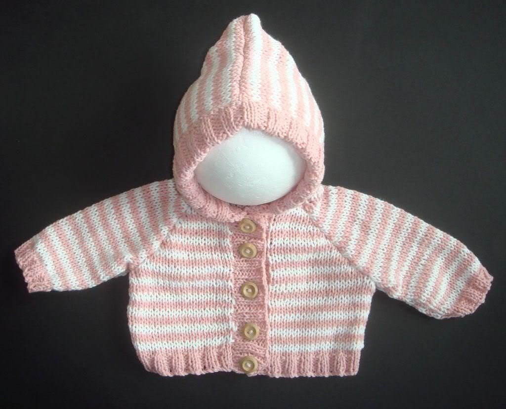 Baby Girl Hand Knitted Cardigan UK Seller Pink & White Stripes Etsy