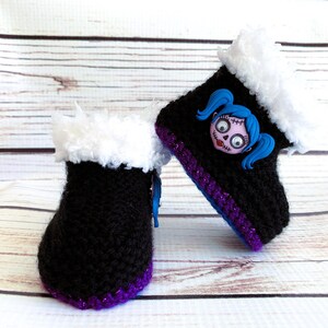 Botines góticos de punto a mano para bebé niña, botas con calaveras, zapatos góticos punk zombie para Halloween, tallas de 0 a 12 meses. Zombie Girl