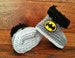 Hand Knitted Baby Boy Booties/Boots/Slippers/Shoes Superhero Bat Grey Soft Tops 0-12M UK Seller 