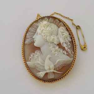 cameo antique shell goddess Eos Italian brooch gold hand carved 1800s sunrise