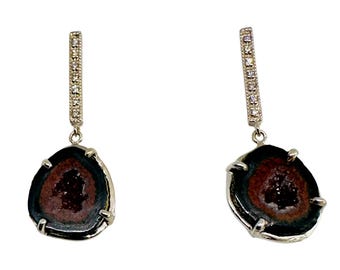 Micro Geode earrings in 14 k yellow gold with diamonds.