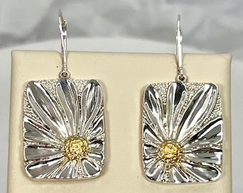 Sterling Silver Daisy Earrings with 22K Gold center