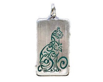 Cat Pendant in Sterling Silver & Enamel