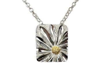 Sterling Silver Daisy Pendant with 22K Gold center