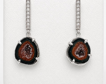 Micro Geode earrings in 14 k yellow gold with diamonds.