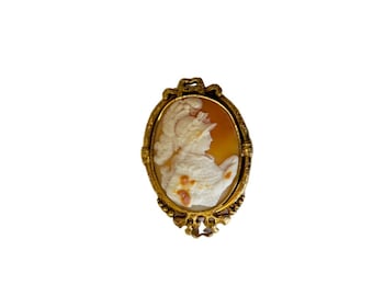 cameo antique shell goddess Athena brooch gold hand carved fancy Italian 1800s