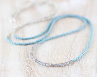 Labradorite, Miyuki Seed Bead & Sterling Silver Necklace, AAA Gemstone Tiny Beaded Wrap Bracelet, Long Delicate Layering Necklace for Women