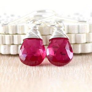 Ruby Corundum & Sterling Silver Earrings, Wire Wrapped Gemstone, Fine Artisan Jewellery