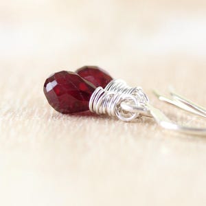 Natural Ruby Teardrop Earrings Wire Wrapped in Sterling Silver, Gold or Rose Gold Filled, Dainty Precious Gemstone, Genuine Crystal Jewelry