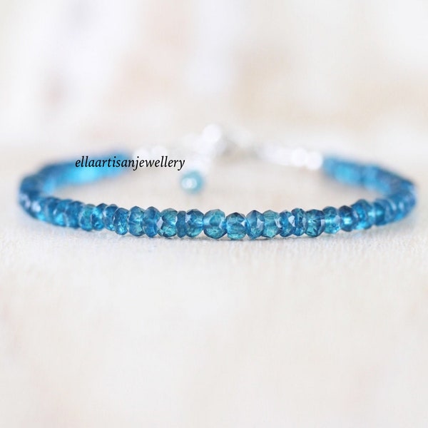 London Blue Topaz Dainty Bracelet in Sterling Silver, Gold or Rose Gold Filled, Delicate Semi Precious Gemstone 3.5 to 4mm Faceted Beads