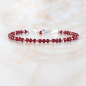 AAA Ruby Corundum Bracelet in Sterling Silver, Gold or Rose Gold Filled with Dainty 3mm Faceted Beads, Delicate Gemstone Stacking Bracelet