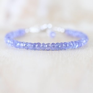 Tanzanite Beaded Bracelet in Sterling Silver, Gold or Rose Gold Filled, AAA Faceted Gemstone Stacking Bracelet, 4 to 4,5mm Rondelle Beads