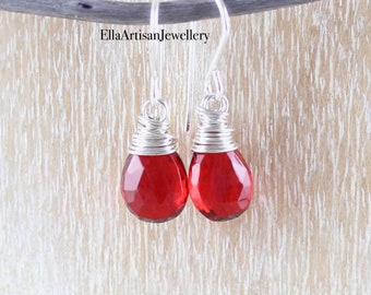 Red Quartz Earrings in Sterling Silver, Gold or Rose Gold Filled, Casual, Lightweight, Everyday Earrings, Gemstone Jewelry for Women