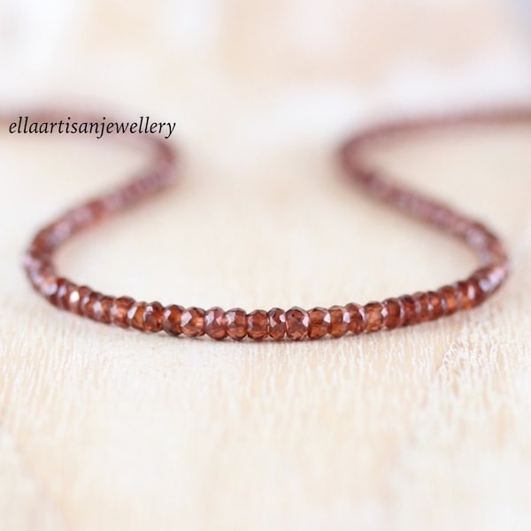 Mozambique Garnet Beaded Necklace in Sterling Silver, Gold or Rose Gold Filled, Dainty Red Gemstone Choker, Long Layering Necklace for Women