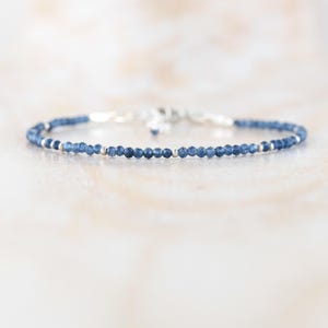 Sapphire Dainty Bracelet in Sterling Silver, Gold or Rose Gold Filled, Tiny Blue Gemstone 2mm Faceted Beads, Delicate Stacking Bracelet
