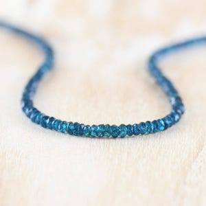 London Blue Topaz Beaded Necklace in Sterling Silver, Gold or Rose Gold Filled, Dainty Gemstone Choker, Long Layering Necklace for Women