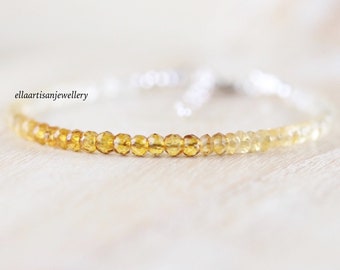 Ombre Citrine Bracelet in Sterling Silver, 14Kt Gold or Rose Gold Filled, Shaded Yellow Gemstone Dainty Beaded Stacking Bracelet for Women
