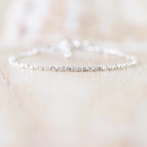 Sterling & Fine Silver Delicate Beaded Bracelet with Karen Hill Tribe Silver Tiny Heishi Square Beads, Dainty Stacking Bracelet for Women