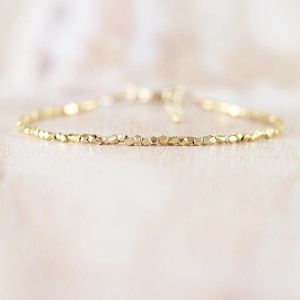 14Kt Gold Vermeil Dainty Bracelet, Tiny Beaded Stacking Bracelet, Delicate Minimalist Jewelry for Women, 1.5mm Faceted Beads, Gift for Her