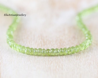 Peridot kralen ketting in sterling zilver, goud of rosé goud gevuld, sierlijke groene edelsteen choker, lange delicate Boho ketting voor vrouwen