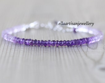 Ombre Amethyst Dainty Bracelet in Sterling Silver, Gold or Rose Gold Filled, Delicate Beaded Gemstone Stacking Bracelet, Jewelry for Women