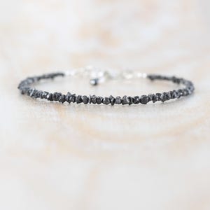 Raw Black Diamond Bracelet in Sterling Silver, Gold or Rose Gold Filled with Dainty 2 to 3mm Natural Rough Uncut Diamonds, April Birthstone