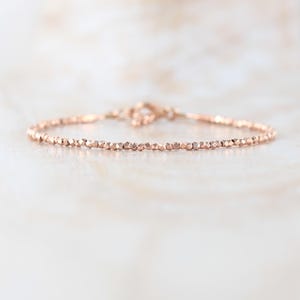 14Kt Rose Gold Vermeil Delicate Beaded Bracelet, Dainty Stacking Bracelet with Tiny 1.5mm Faceted Beads, Minimalist Jewelry Gift for Women