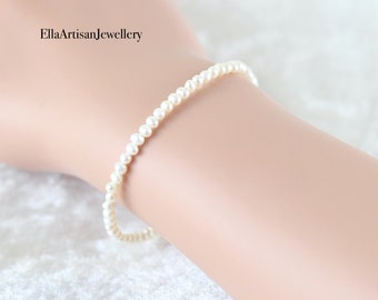 Natural White, Ivory Freshwater Seed Pearl Bracelet in Sterling Silver, Gold or Rose Gold Filled, Adjustable Size with Extender Chain