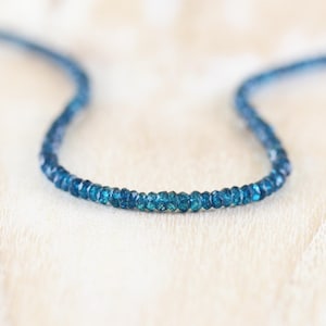 London Blue Topaz Beaded Necklace in Sterling Silver, Gold or Rose Gold Filled, Dainty Gemstone Choker, Long Layering Necklace for Women