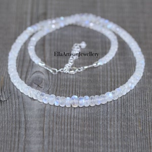 Rainbow Moonstone Beaded Necklace in Sterling Silver, Gold or Rose Gold Filled, AAAA Blue Flash Gemstone Choker, Long Necklace for Women