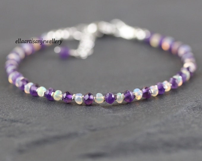 Featured listing image: Ethiopian Welo Opal & Amethyst Bracelet in Sterling Silver, Gold or Rose Gold Filled, AAA Dainty Purple Gemstone Beaded Jewelry for Women