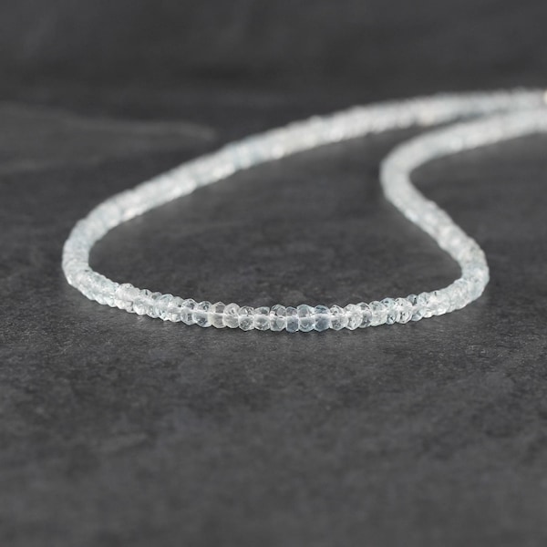 Aquamarine Beaded Necklace in Sterling Silver, Gold or Rose Gold Filled, Dainty Light Blue Gemstone Choker, Long Delicate Necklace for Women