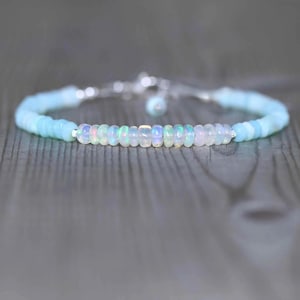 Ethiopian Welo & Peruvian Blue Opal Bracelet in Sterling Silver, Gold or Rose Gold Filled, Dainty Gemstone Boho Bracelet, 3.5 to 4mm Beads