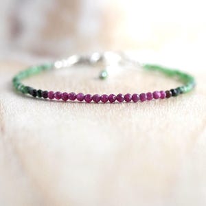 Ruby Zoisite Bracelet In Sterling Silver, Gold or Rose Gold Filled with Dainty 2 to 2.2mm Faceted Beads, Delicate Ombre Gemstone Jewellery
