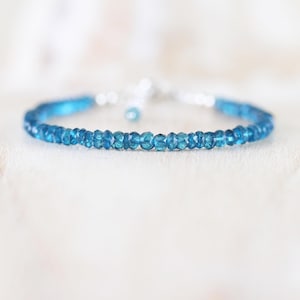 London Blue Topaz Dainty Bracelet in Sterling Silver, Gold or Rose Gold Filled, Delicate Semi Precious Gemstone 3.5mm Faceted Beads