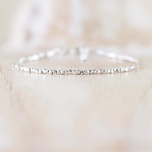 Sterling & Fine Silver Dainty Bracelet, Thin Slim Stacking Bracelet, Delicate Tiny Beaded Minimalist Jewelry for Women, Karen Hill Tribe