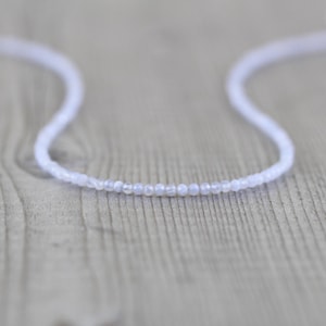 Blue Lace Agate Delicate Beaded Necklace in Sterling Silver, Gold or Rose Gold Filled, Dainty Tiny Gemstone Choker, Long Necklace for Women