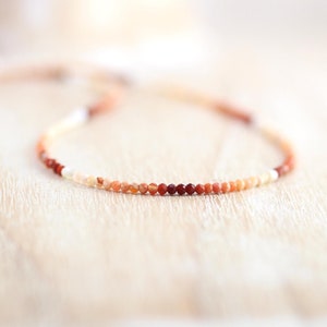 Mexican Fire Opal Necklace in Sterling Silver, Gold or Rose Gold Filled, Delicate Ombre Gemstone Choker or Long Layering Necklace