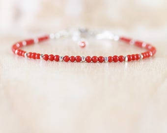 Delikatna bransoletka z czerwonego korala ze srebra próby 925, złota lub różowego złota, okrągłe koraliki o średnicy 2,2 mm