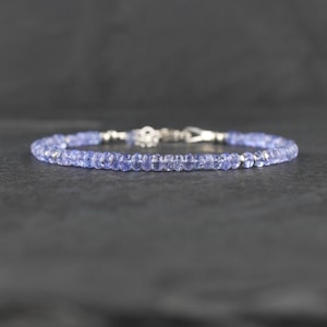 Tanzanite Bracelet in 925 Sterling Silver, Yellow or Rose Gold, Dainty 3-3.5mm Faceted Gemstones