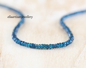 London Blue Topaz Beaded Necklace in Sterling Silver, Gold or Rose Gold Filled, Dainty AAA Gemstone Choker, Long Layering Necklace for Women