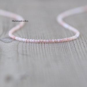 Peruvian Pink Opal Necklace in Sterling Silver, Gold or Rose Gold Filled, Dainty 2mm Faceted Gemstone Choker, Long Layering Necklace