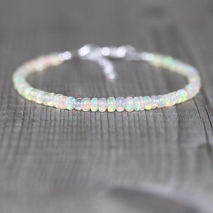 Ethiopian Welo Opal Dainty Bracelet in Sterling Silver, Gold or Rose Gold Filled, Stacking Bracelet with 3 to 5mm Graduated Beads