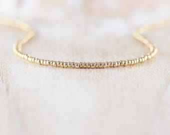 Miyuki Seed Bead & 14Kt Gold Filled Custom Length Necklace, Dainty Tiny Beaded Choker, Long Delicate Layering Necklace, Jewelry for Women