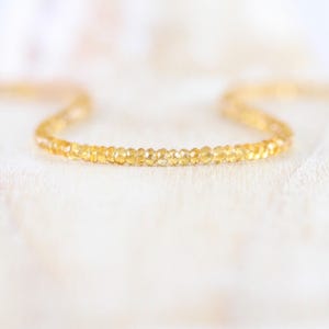 Citrine Necklace in Sterling Silver, Yellow or Rose Gold Filled, Dainty Beaded Gemstone Choker, Long Delicate Layering Necklace for Women