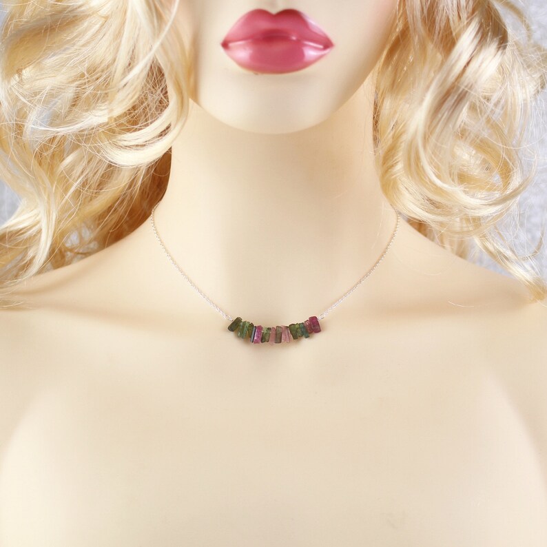 Raw Watermelon Tourmaline Bar Necklace in Sterling Silver Etsy