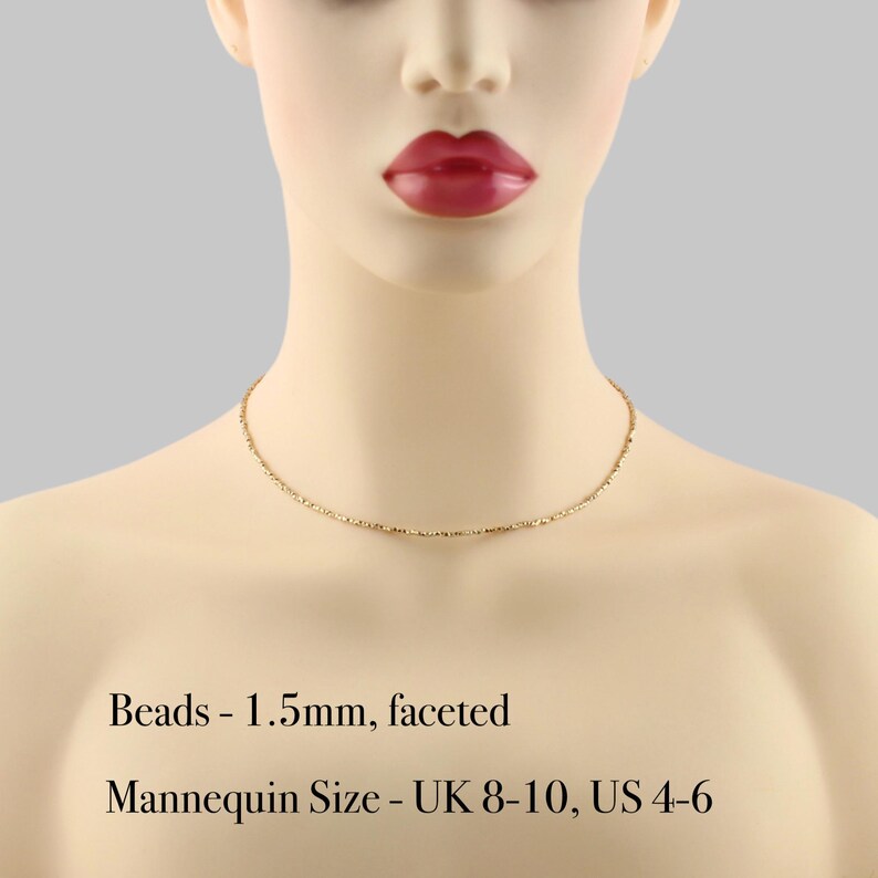 14Kt Yellow Gold Vermeil Necklace with Tiny 1.5mm Faceted Beads, Dainty Choker or Long Layering Necklace, Delicate Fine Jewelry for Women image 4
