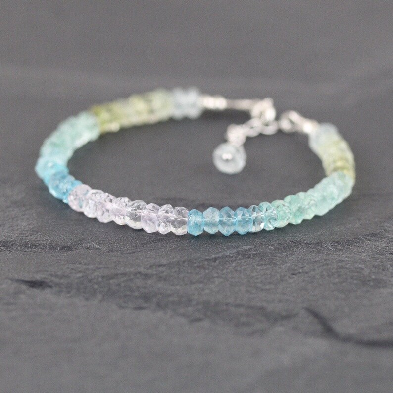 Sterling Silver Rose Gold Filled Jewelry for Women Aquamarine /& Morganite Beaded Bracelet 5mm Chunky Gemstone Rondelle Stack Bracelet