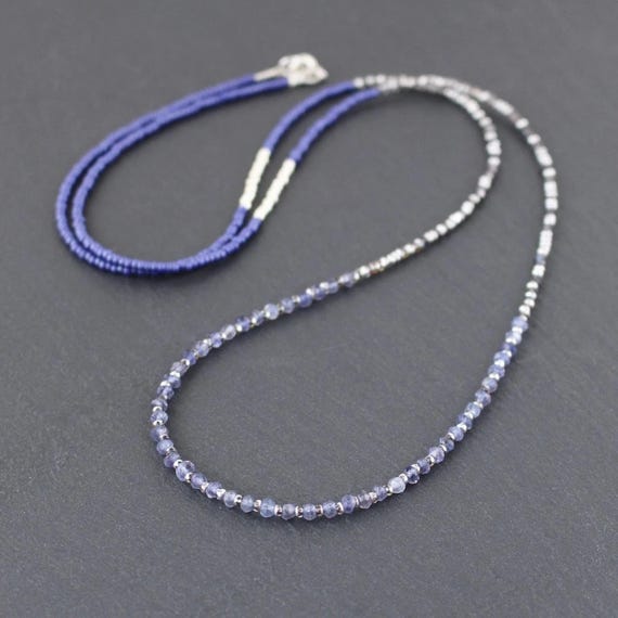 Collana/collana con perline di iolite / Pietra preziosa naturale autentica da 16 / Fatta a mano / Disponibile versione ipoallergenica - Italia